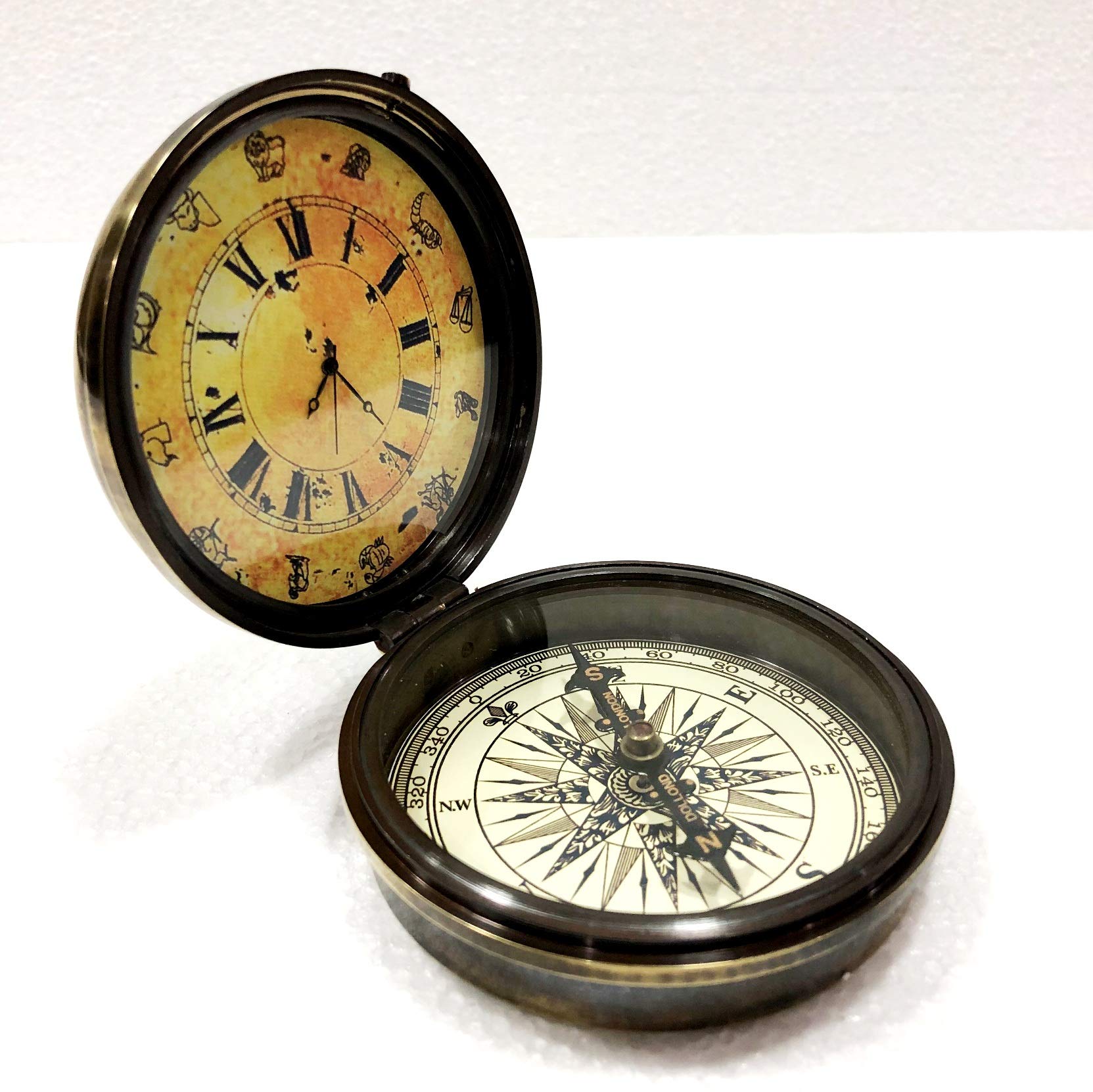 Antico Nautico Pocket Bussola analogico Orologio 7,6 cm Ottone Navigation Pocket Bussola in Ottone Massiccio