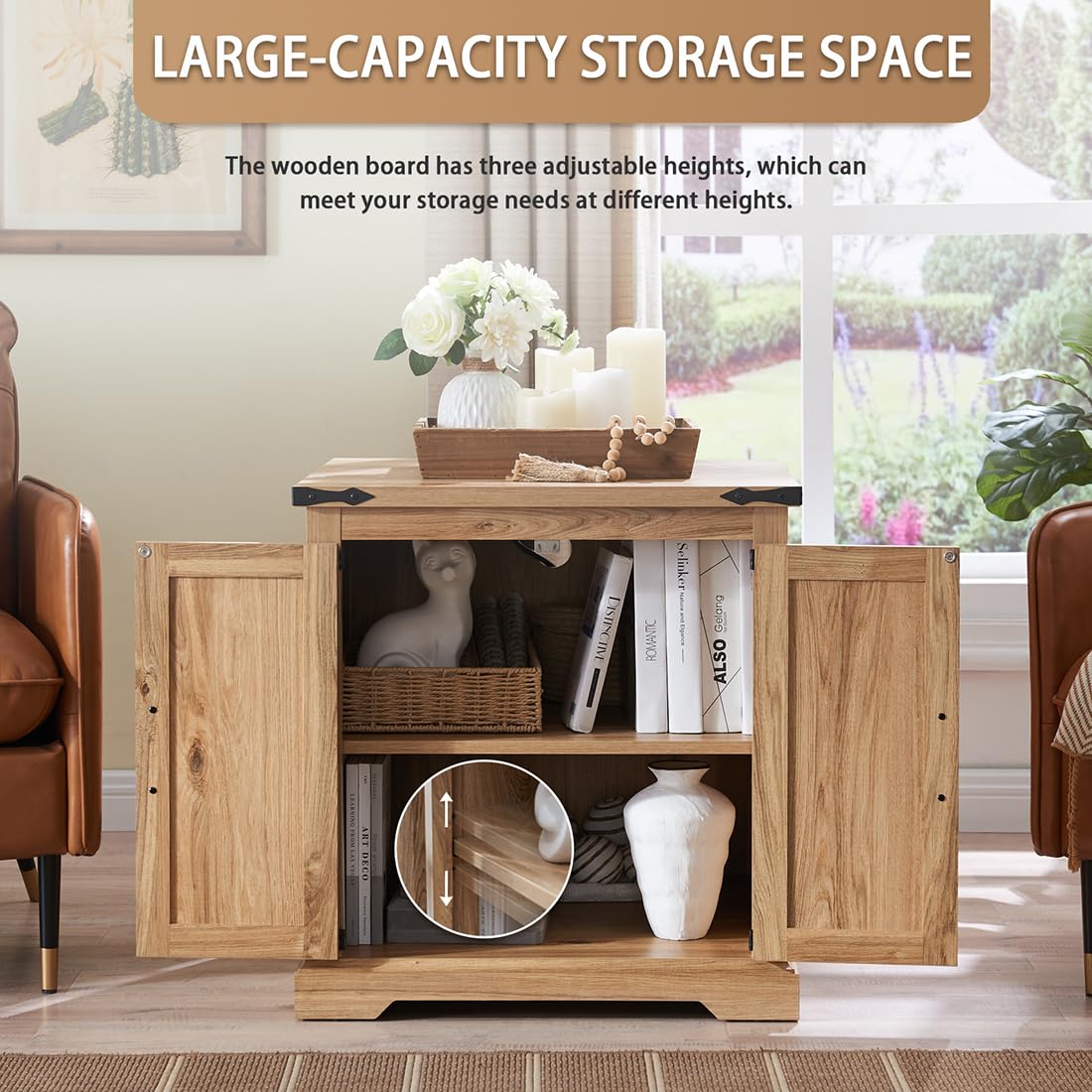 Farmhouse Coffee Table & End Table Set - Dark Oak Veneer With Slatted Shelf & White V-Legs