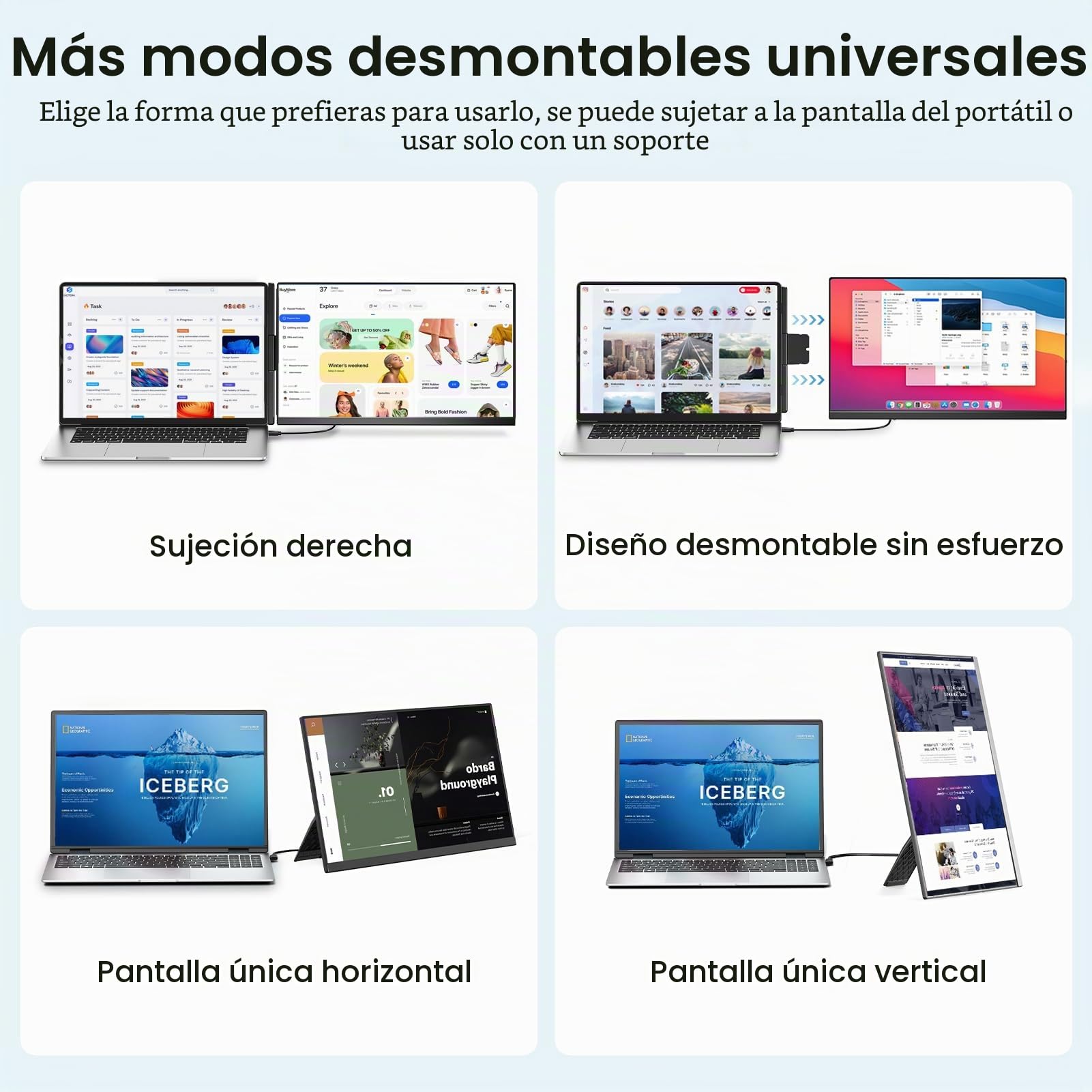 Monitor portátil,15,6 pulgadas 1080P FHD pantalla de ordenador portátil,Plug & Play, Extensor de doble pantalla extraíble, completa sin marco,compatible con Windows, Mac,Chrome (Dual screen -15.6")