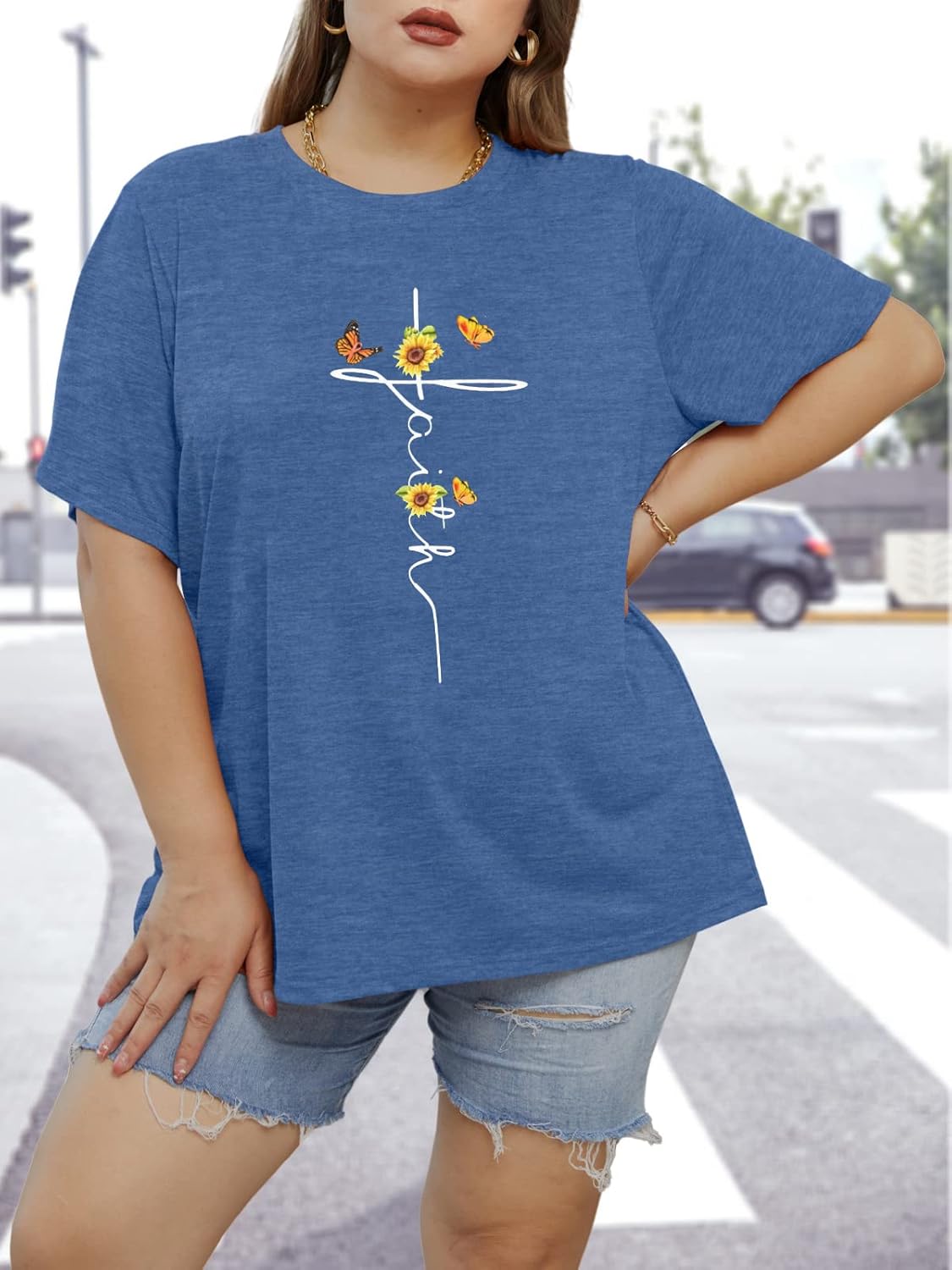 HDLTE Women Plus Size Tops Casual Short Sleeve Graphic Tee Shirts Oversized Tee Tops - Image 2