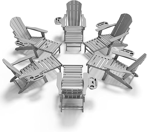 Miniatura 14 de Silla Adirondack ajustable con reposapiés retráctil, juego de 2, silla Adirondack plegable de HDPE con portavasos, silla para fogatas al aire libre