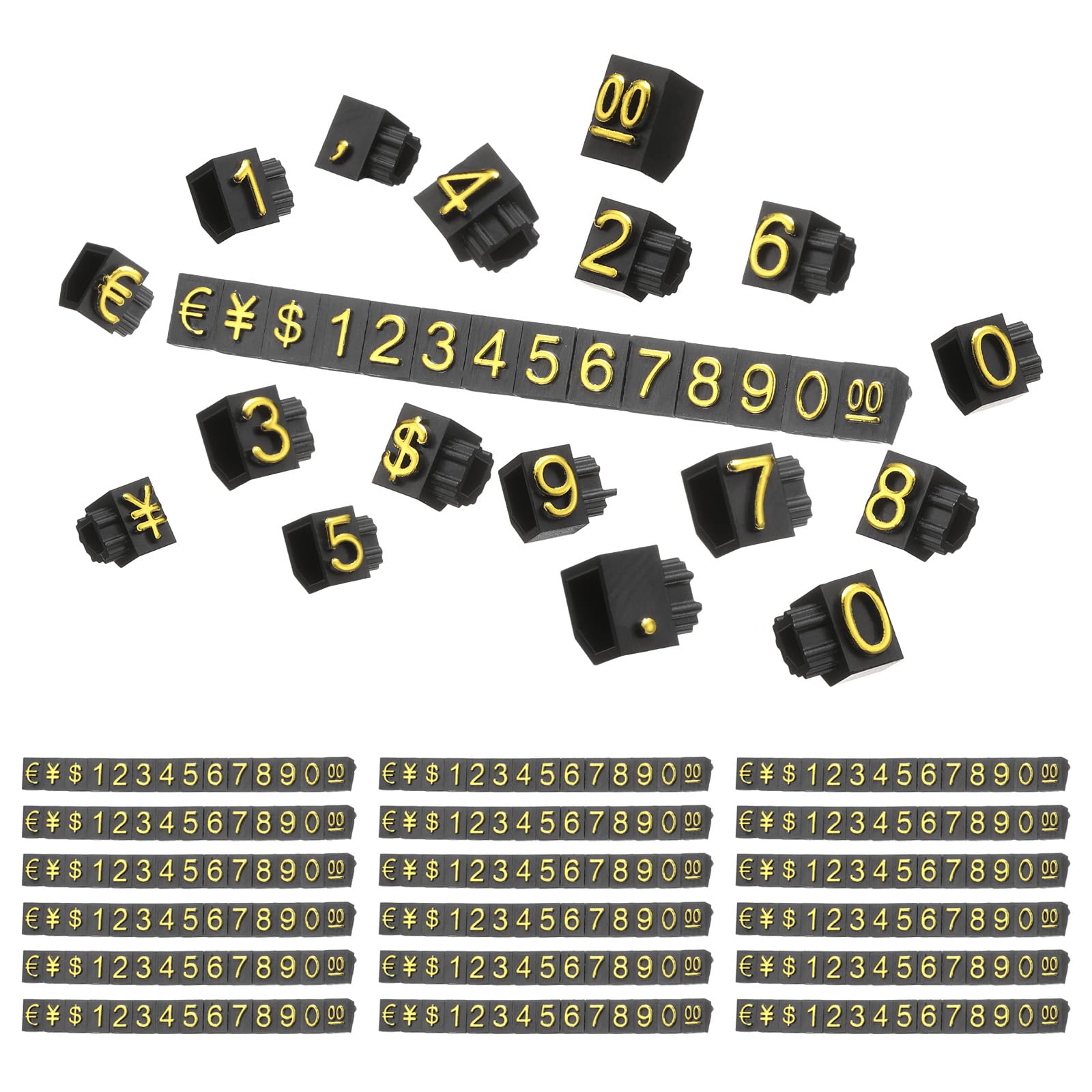 PATIKIL 4" x 0.35" Marking Tags Cube,20 Set Plastic Adjustable Counter Stand Label Number Letter Price Block Kit for Jewelry Supermarkets Bakeries Retail Shop, Black Gold (Large)