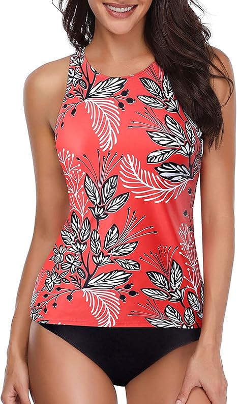 Holipick Two Piece Tankini Swimsuits for Women Tummy Control Bathing Suits High Neck Halter Swim Tank Top with Shorts