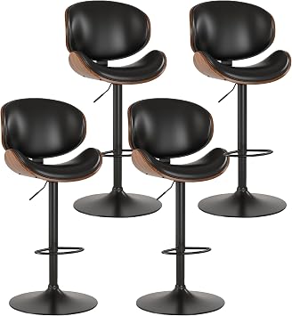 KCC Bar Stools for Kitchen Swivel Bentwood Barstools,Set of 4,Black PU