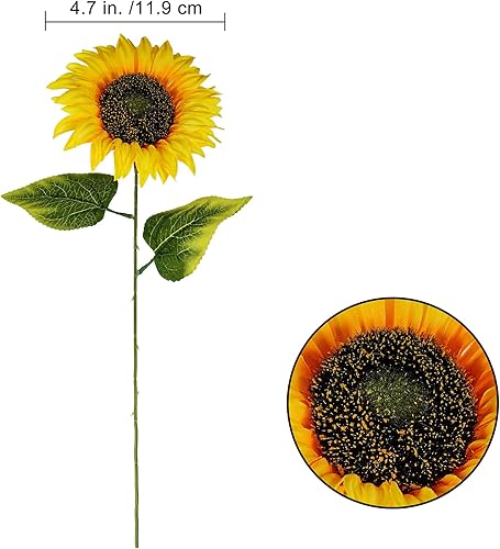 Miniatura 3 de Winlyn Paquete de 9 tallos artificiales de girasol, 19.7 pulgadas de alto, flores de seda amarillas realistas con tallos largos para florero, ramo,