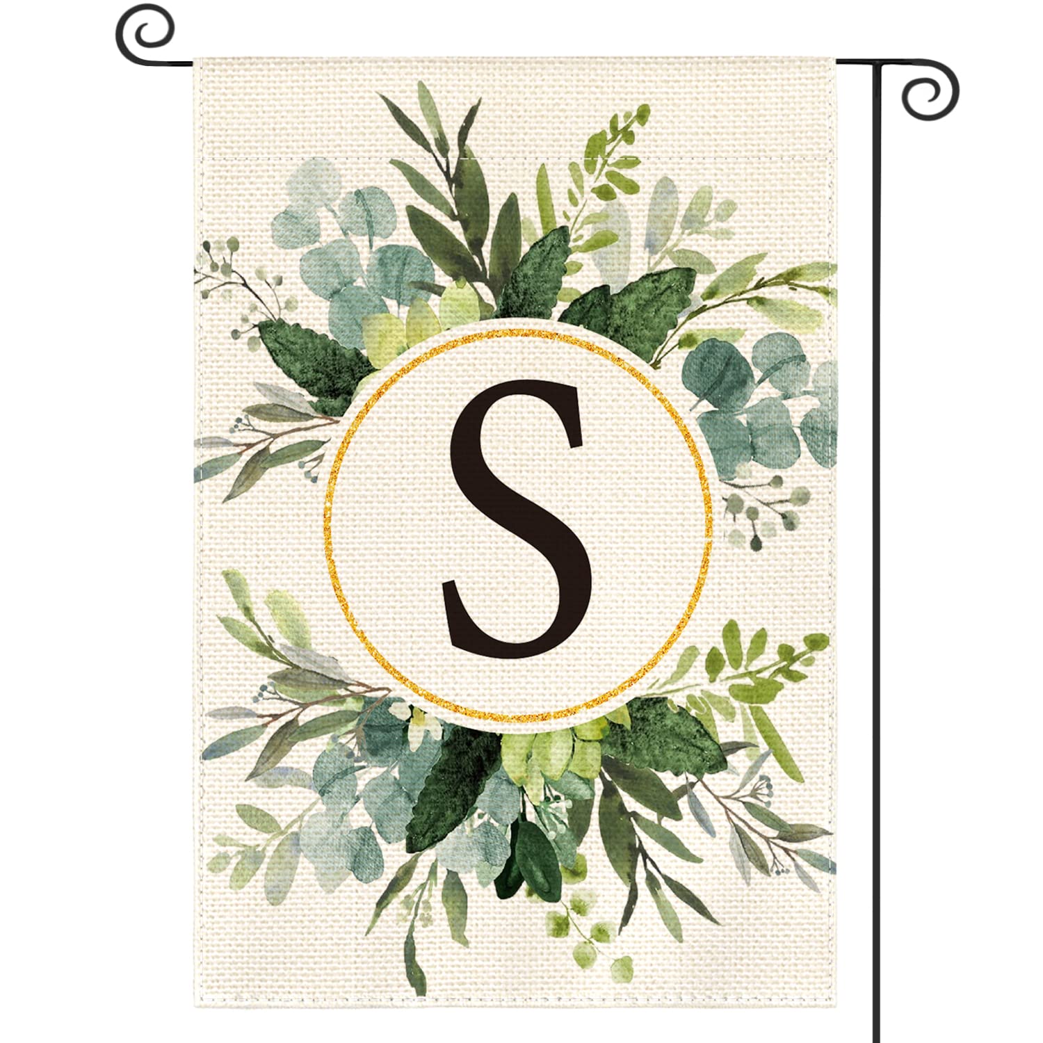 AVOIN colorlife Monogram Letter S Floral Garden Flag 12x18 Inch Double Sided Outside, Family Last Name Initial Yard Outdoor Decoration