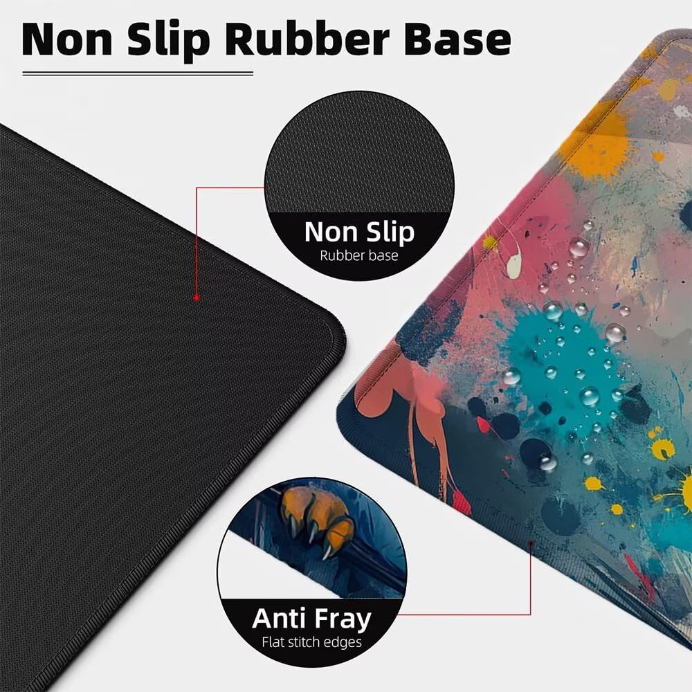 Alfombrilla Ratón XXL 1600x800x3 mm Mouse Pad Grande Gaming Búho Alfombrilla Escritorio,con Base de Goma Tapete Escritorio con Bordes Cosidos, Impermeable Antideslizante Ordenador Desk Mat zj-297