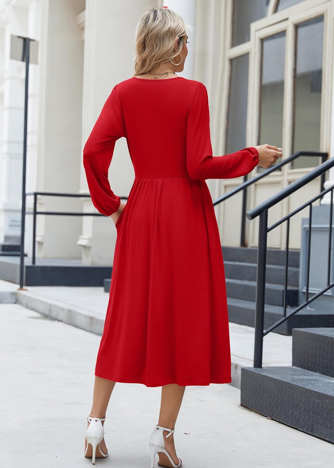 Zeagoo Long Sleeve Dresses for Women 2026 Fall Winter Casual Flowy A-Line Boho Midi Party Long Dress with Pockets - Image 5