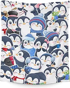 Penguin Blankets - Soft Fuzzy Blanket Throw for Kids, Adults - 60"x80" Flannel Blankets for Bed, Couch & Living Room - Blue Cute Blanket Gifts