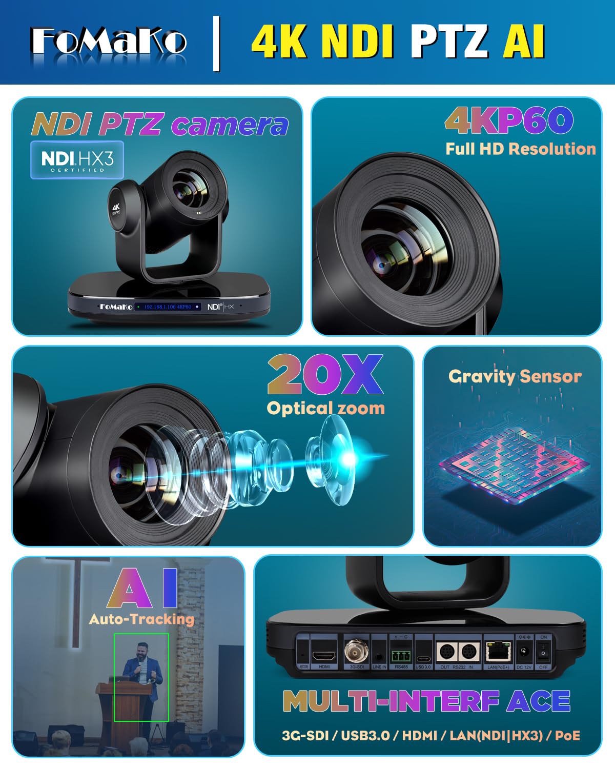 Amazon.com : FoMaKo 60FPS 4K NDI 20X Optical Zoom AI Auto