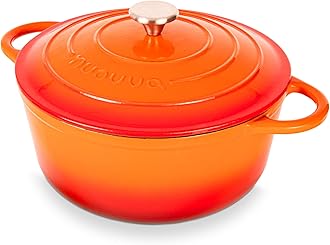 Nuovva Enamelled Cast Iron Dutch Oven Pot with Lid – 6.4 Quart Non Stick Casserole Pot – Heavy Duty & Oven Safe up to 500° F for Bread Baking, Braising, Stews, Roasting – 28cm Orange
