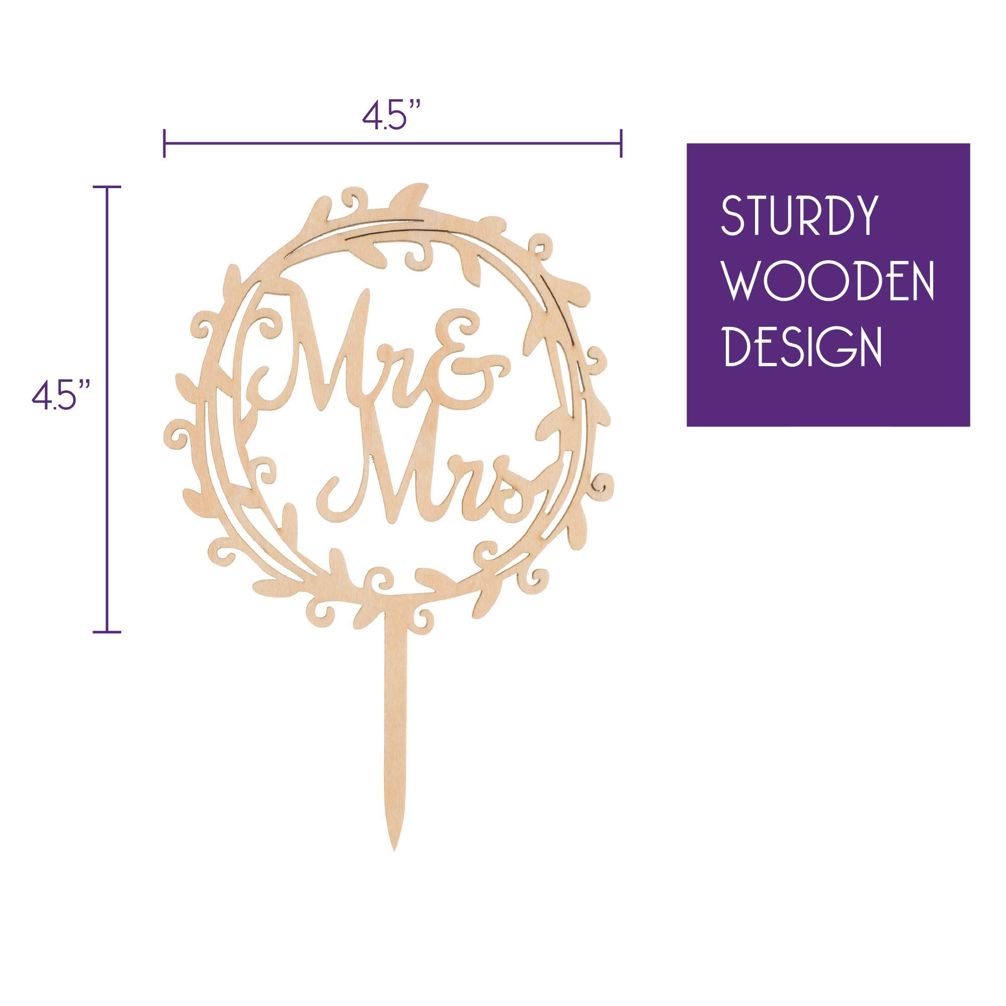 Ella Celebration Mr & Mrs Wooden Wedding Cake Topper Small 4.5 Inches Rustic Wood Floral Wreath Flowers, Olive Branch (Mr & Mrs Wreath)