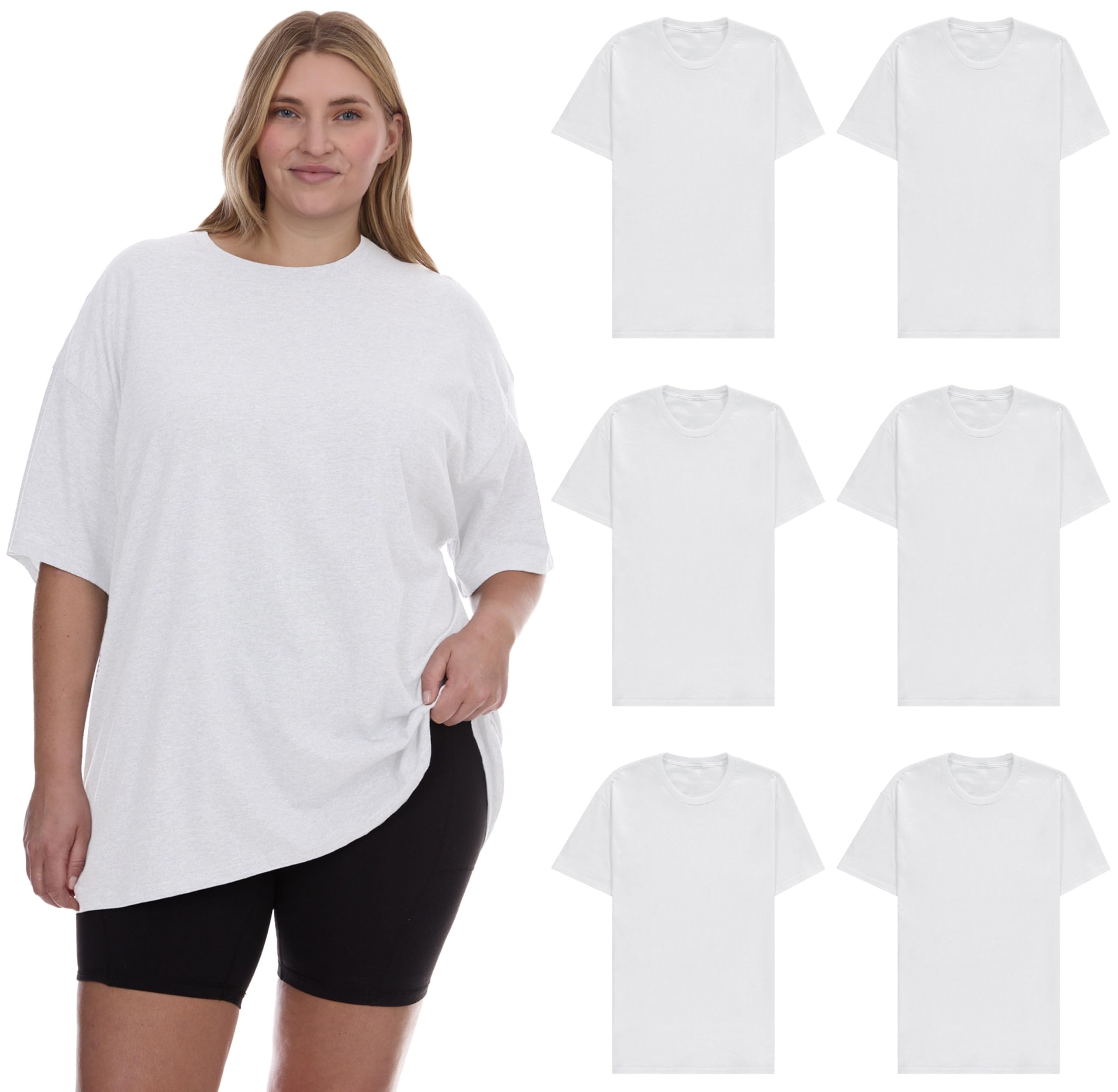 BILLIONHATS 6 Pack Womens Oversized T-Shirts, Crew Neck Short Sleeve Baggy Loose Tops Oversize Tees Color Assorted