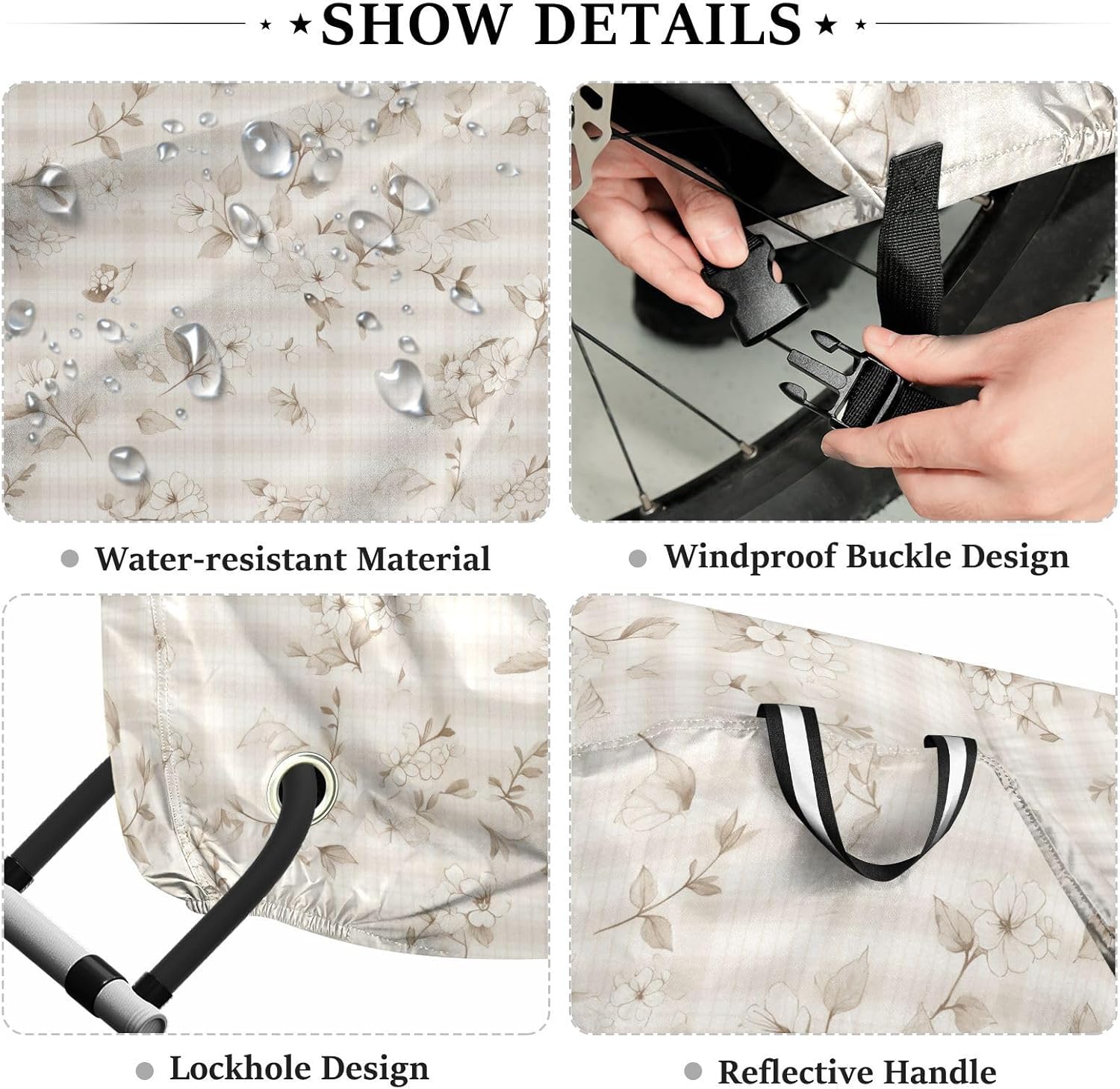 Khaki Flowers Ginghams Bike Cover Outdoor Uv Resistant Exercise Bike Cover Bikes Accessories