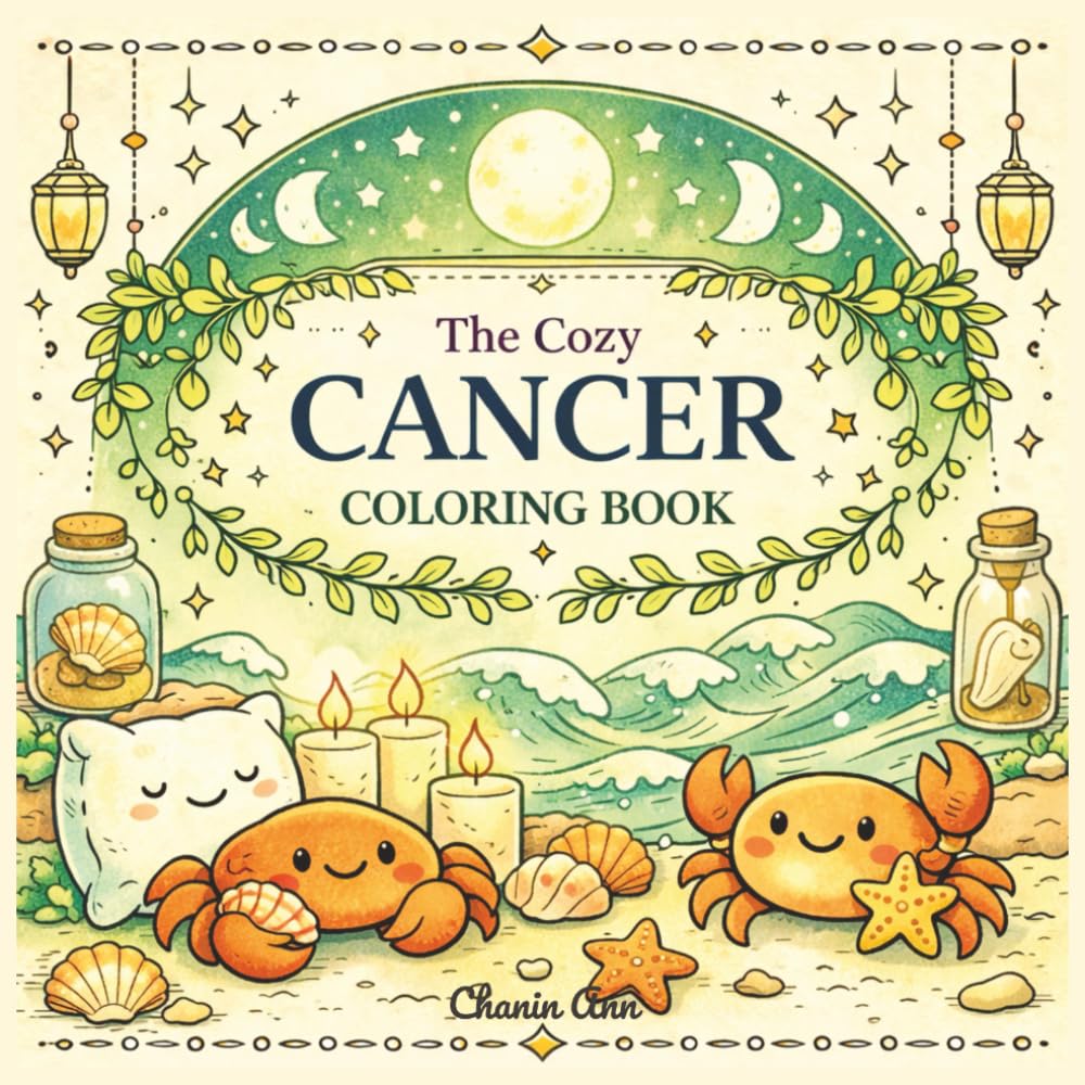 The Cozy Cancer Coloring Book: Relaxing, Nurturing & Home-Loving Coloring Pages Inspired by the Cancer Personality (The Cozy Zodiac Series)