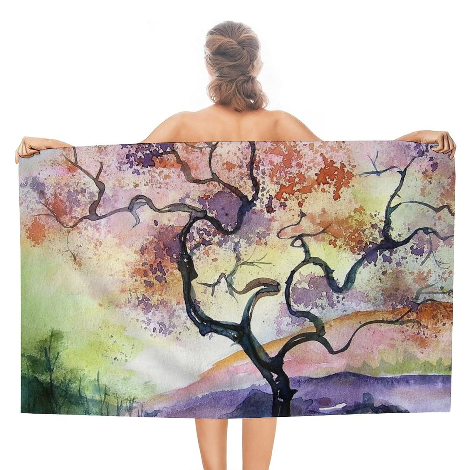 Lsjuee Beautiful Tree Beach Towel Male Quick Dry Superfine Fiber Beach Towel for Kids Personalized Boys Easter for Camping SPA Exercise or Training Honeymoon Tropical Vacations 32INx52IN