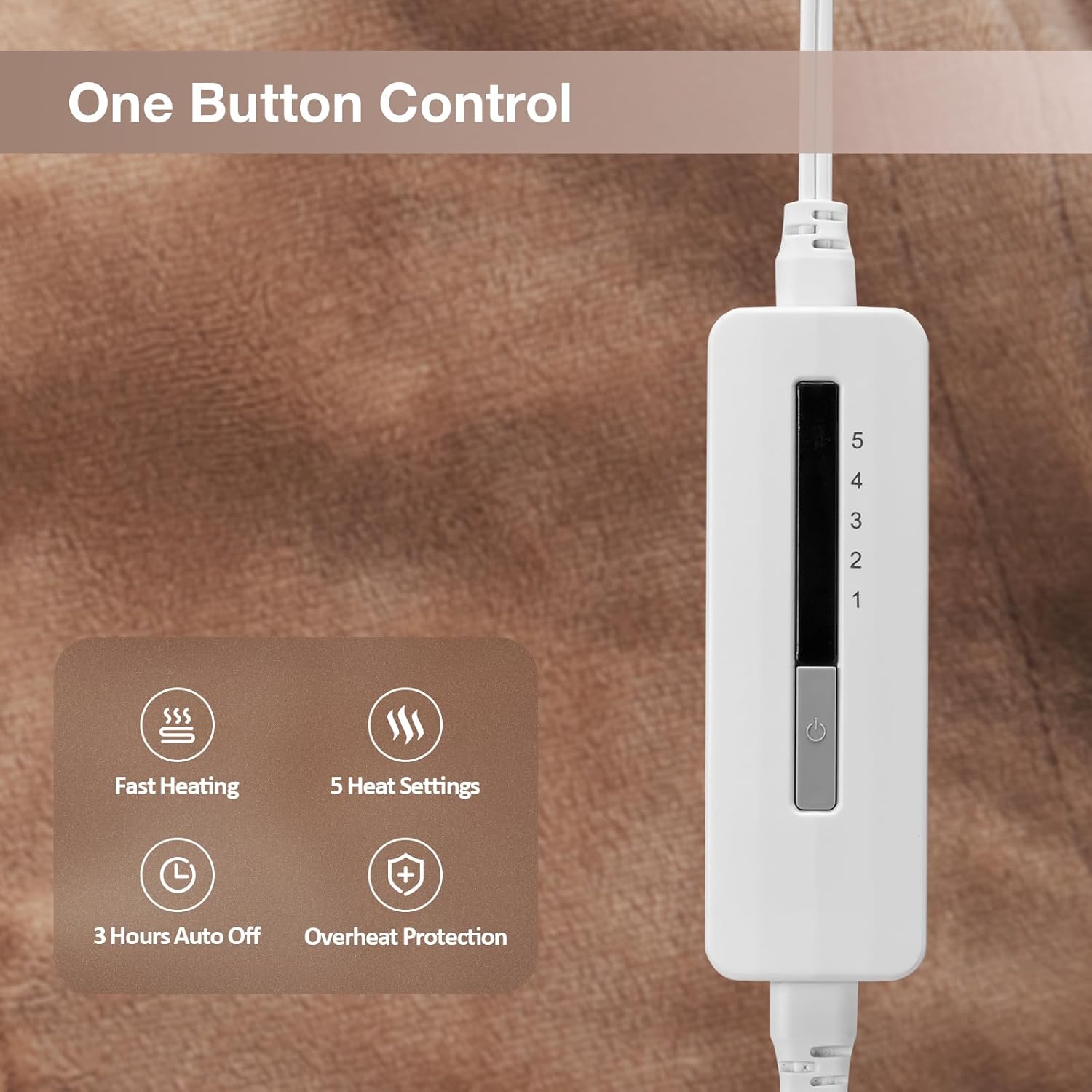 50"x60" Heated Electric Blanket Throw Thickened Flannel and Sherpa Heated Blanket,3 Hours Timer Auto-Off & 5 Heating Levels,for Bedroom Office Couch-Camel