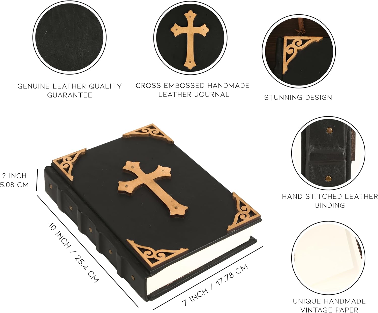 Leather Journal Celtic Cross Notebook - Embossed Cross Handmade - Travel Diary - Vintage Writing Bound Journal For Men & For Women - Antique Rustic Leather - 7x10 Prayer Journal