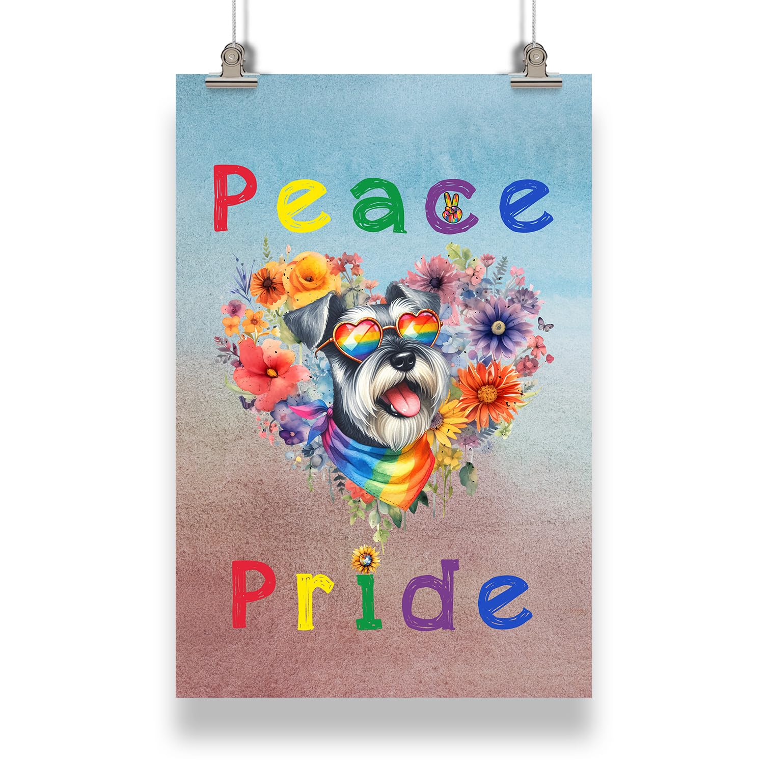 Ninety3POD Peace Love Pride Schnauzer with Rainbow Sunglasses LGBT LGBTQ+ Portrait Poster Miniature Schnauzer Dog Lover Gifts Idea Wall Art Home Decor - 004