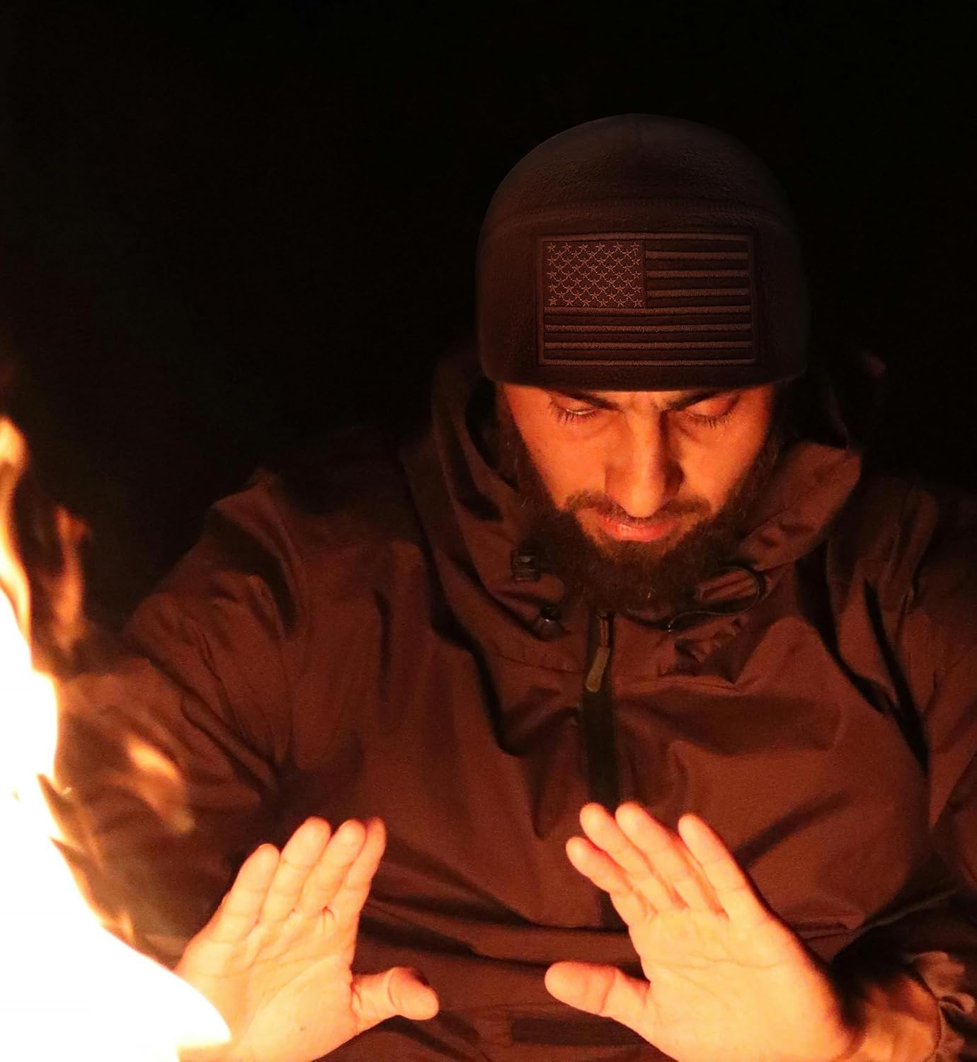 Fleece Watch Cap, American Flag Fleece Beanie, Winter Warm USA Army Military Tactical Beanie Hat 2 Pack - Image 6