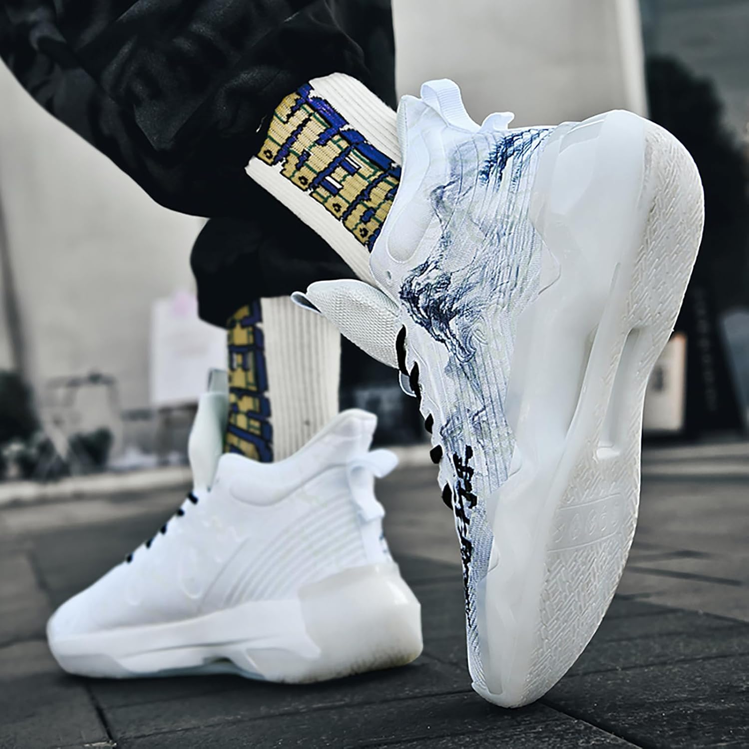 Women Men Basketball Shoes Youth Fashion High Top Running Shoes Volleyball Sneakers Colorful Painting Sport Shoes Comfortable Non-Slip Footwear