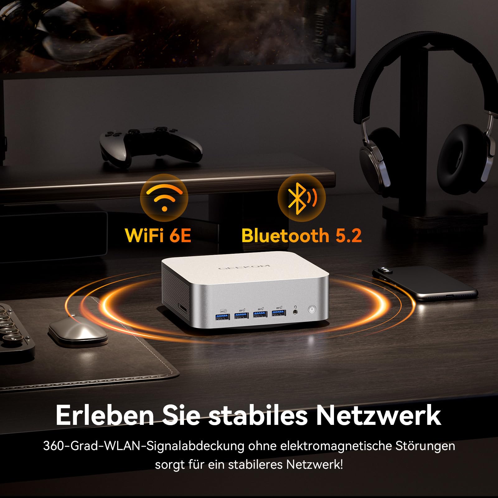 GEEKOM AI Mini PC A8 Max mit AMD Ryzen 9 8945HS, 3 Jahre Garantie, 32 GB DDR5 RAM(kein festgelegter LPDDR) 1 TB SSD, Micro PC W-11 Pro | 8 USB Ports | 8K UHD | Dual LAN Port, für Gaming/Kreativität
