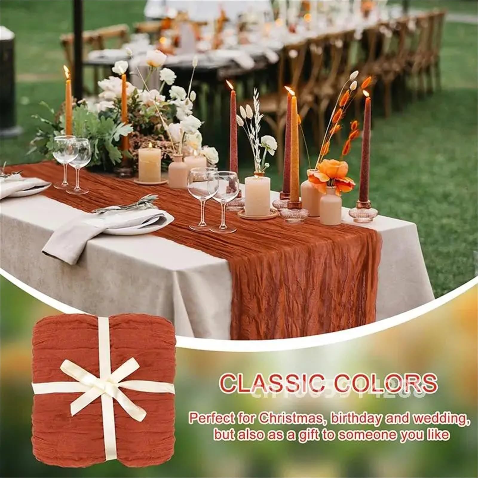 Runner da tavola in garza Wedding Table Runner Terracotta Gauze 35x120 Inch Cheesecloth Party Cover(Beige,2Pcs)