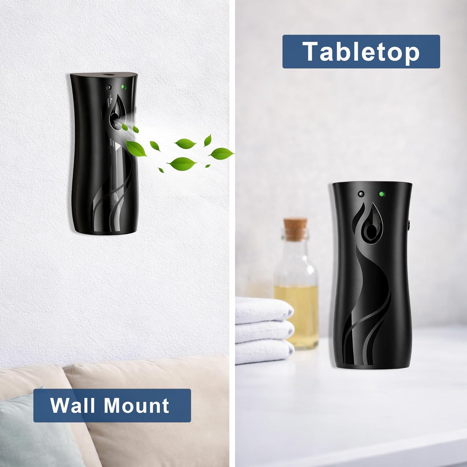 (2-pack) Automatic Air Freshener Spray Dispenser, Wall Mounted or Freestanding Sprayer Holder, Multiple Time Settings, Use in Commercial and Home (Black, 1121)