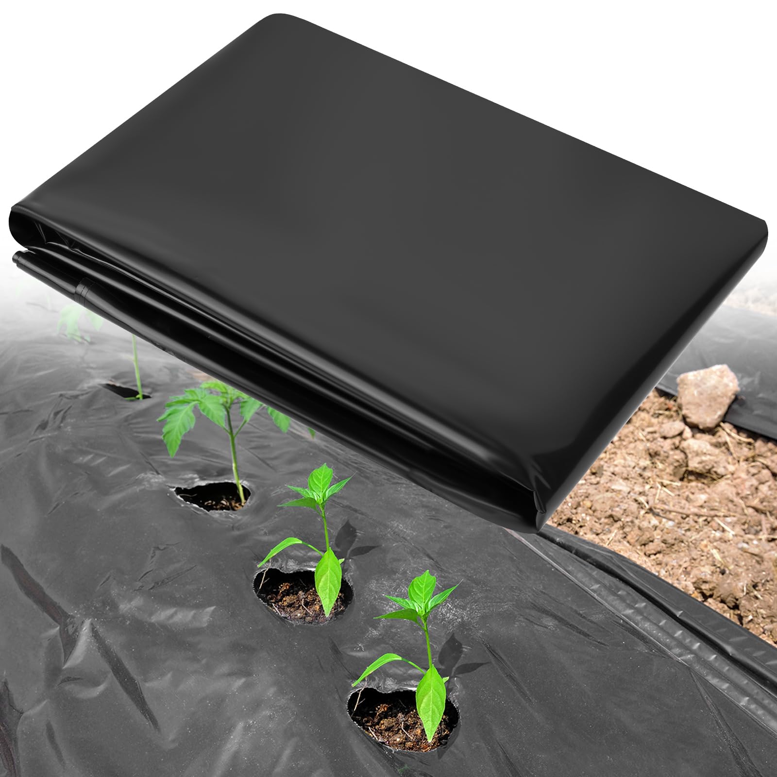 2MX3M Bâche en Polyéthylène Noir, Bâche pour Serre Noir en Polyéthylène, Résistant Couverture de Polytunnel, Membrane Horticol pour Jardinage, Isolation des Bâtiments et Tapis de Sol(80Mu/580G)
