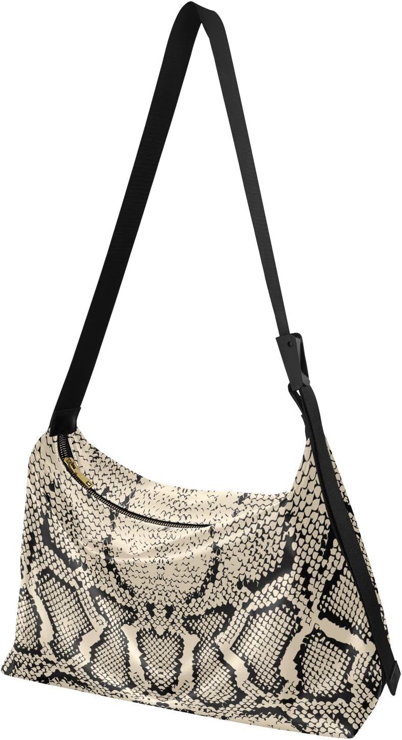 ALAZA Black White Snake Print Animal Womens Tote Bag Leather Shoulder Bag For Women Men Large Hobo Cross Body Bags Handbag