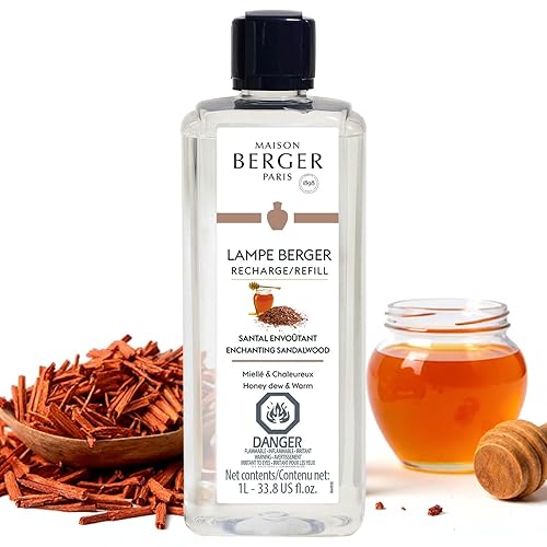 Maison Berger Enchanting Sandalwood Lampe Berger Refill, 1 Liter (33.8 fl oz), 2-in-1 Catalytic System, Neutralizes Odors and Diffuses Fragrance, Tangerine, Lily of The Valley, Made in France - Enchanting Sandalwood