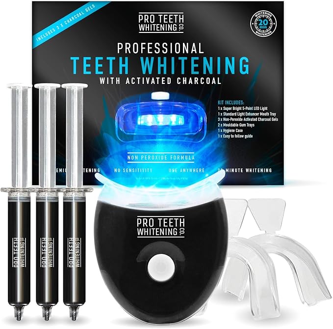 Premium Teeth Whitening Kit with Activated Charcoal Blue 5Point LED