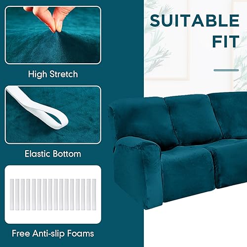 Miniatura 20 de Peryiter 7 fundas para sofá reclinable seccional en forma de L, fundas de sofá modular de 5 asientos, terciopelo de seda lechosa, funda elástica