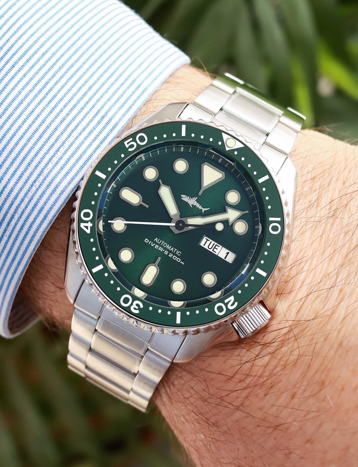 TACTICAL FROG Heimdallr SKX007 Montre pour homme, mouvement NH36A saphir cristal 200 m Montres automatiques C3 lumineuses, cadran de 42 mm