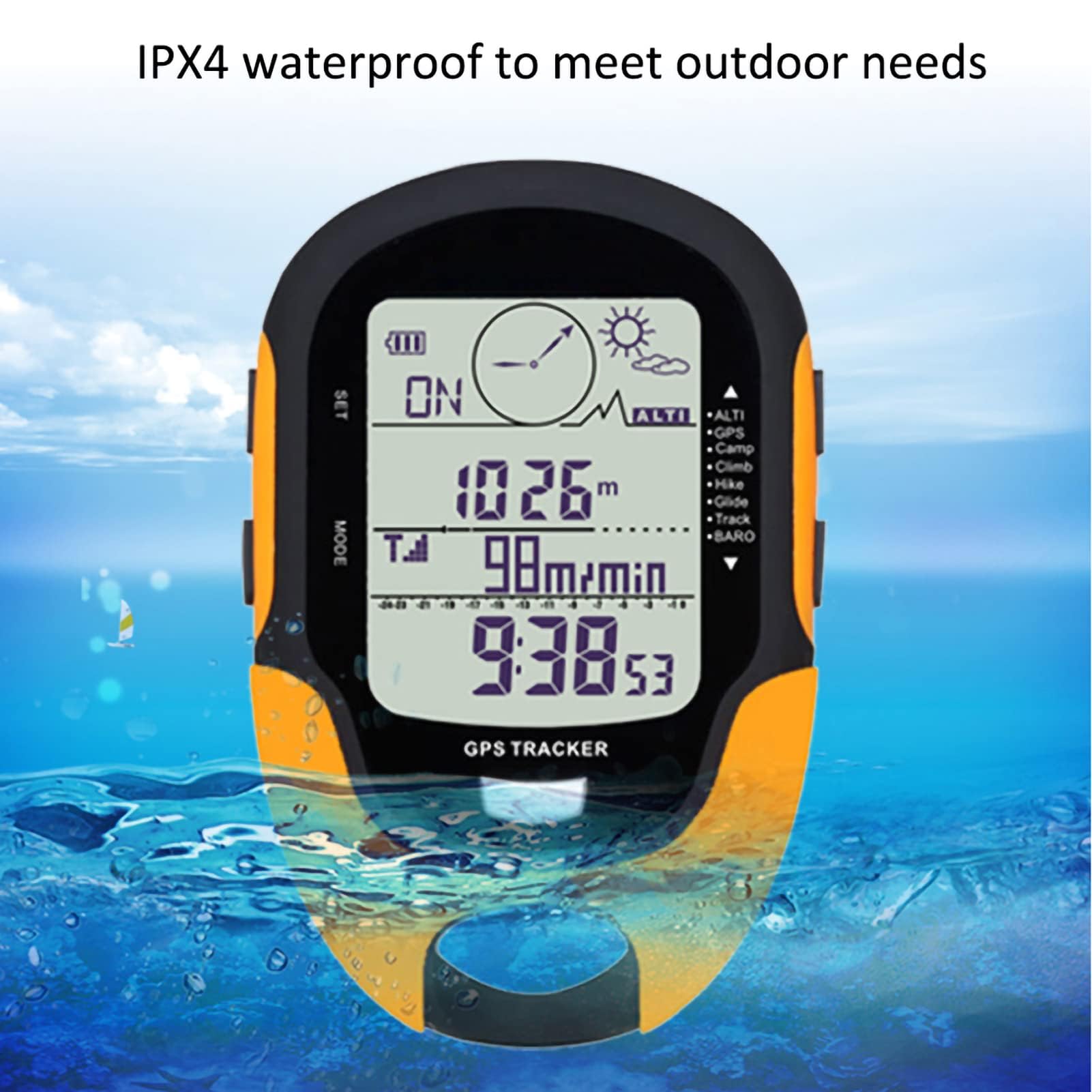 Agatige GPS Navigation Tracker, IPX4 GPS Altitude Meter Portable Handheld Digital Navigation Altitude Meter Handheld Baromètre Numérique Rechargeable USB pour la Randonnée, la Chasse, Le Sac à Dos