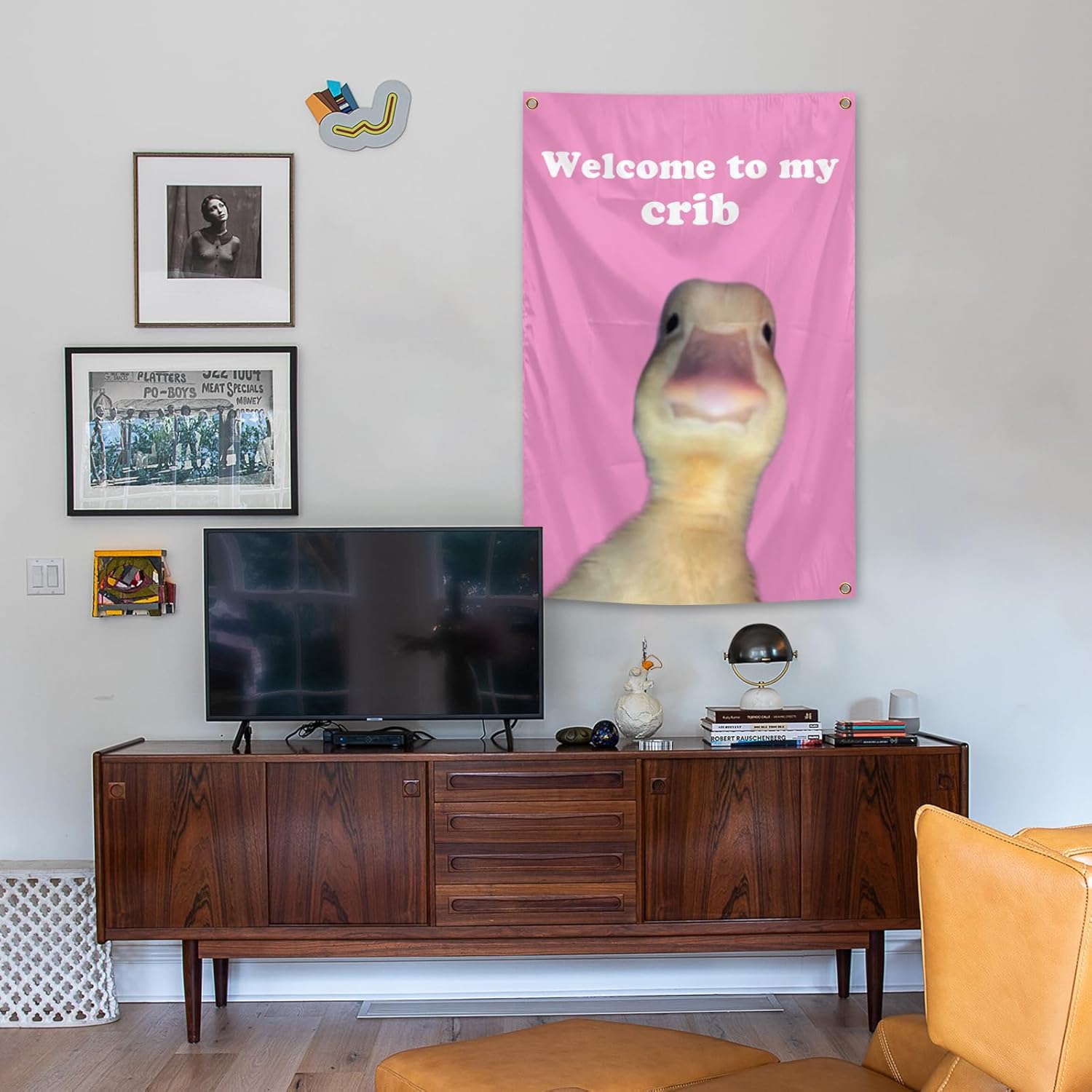 Welcome to My Crib Duck Flag 2x3 Feet Fun Flag with Brass Grommets for Rooms, Dorms, Party Events, Bedside Backdrops, Gifts, Indoor and Outdoor Tapestry - Image 3