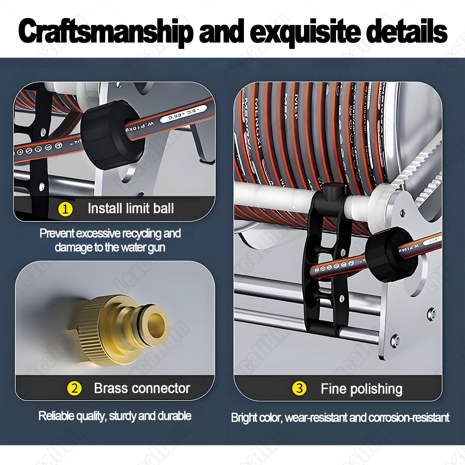 Max 50m Kapazität Edelstahl Schlauchtrommel Rack-50mHose | Schwerlast Rostfreier Metall Schlauchwagen,2in1 Wand- Und Bodenmontage Tragbarer Schlauchaufroller Mit Manueller Kurbel