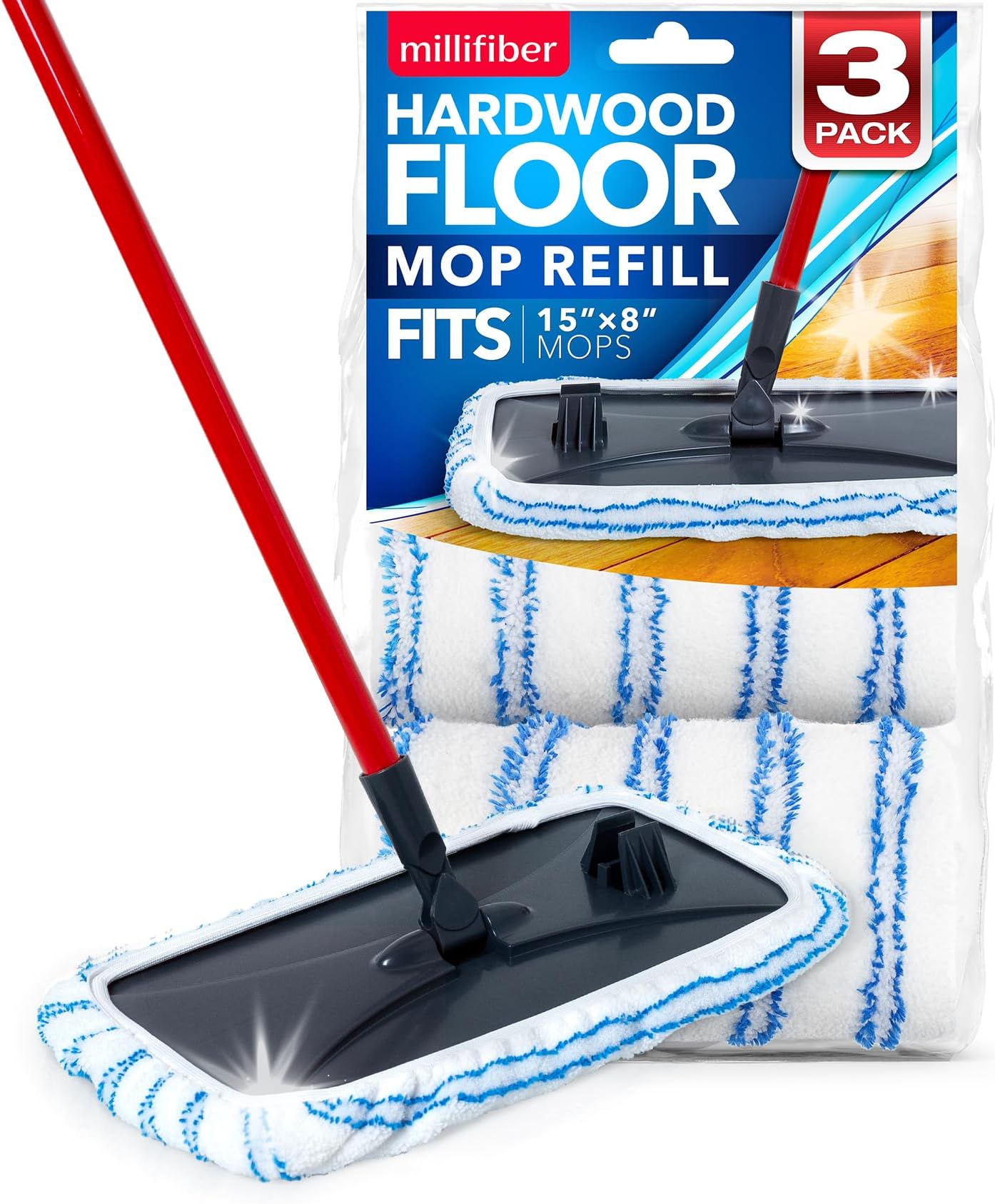 3-Pack Microfiber Mop Refills 15x8 Inch