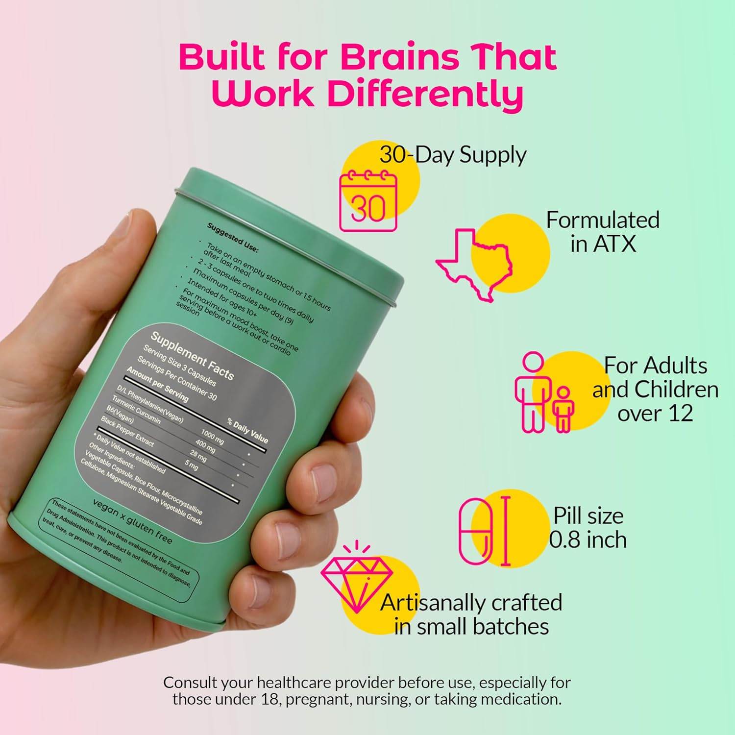 Wild Mind Mental Clarity Balanced Focus & Mood Support Supplement for Mental Wellness– 4-Ingredient Nootropic Brain Support for Calm & Energy – Vegan, 90 Capsules, 30-Day Supply - Image 6