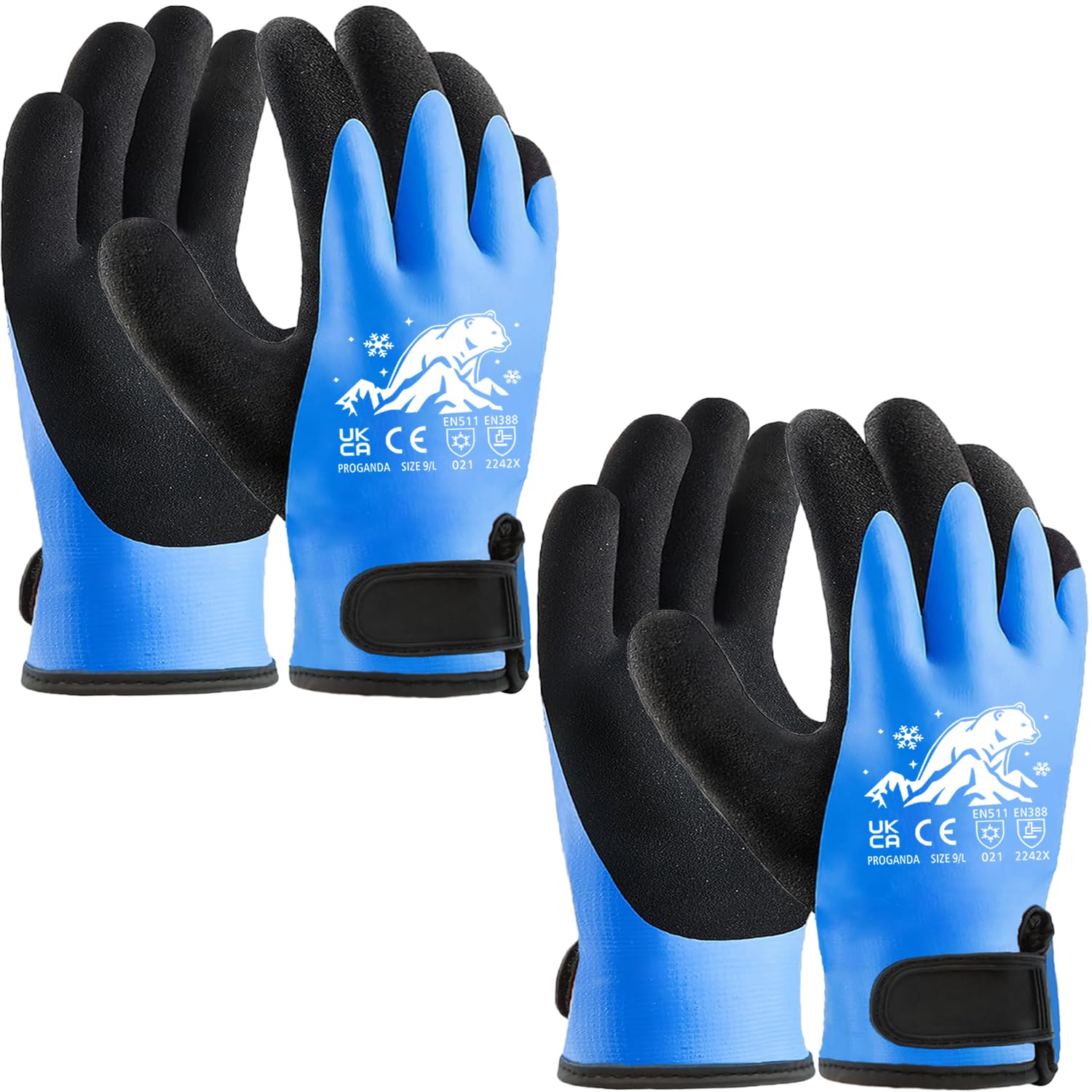 PROGANDA 2 Pairs 100% Waterproof Thermal Winter Work Gloves Fleece Liner Insulated Warm for Outdoor Cold Weather Car Washing Gardening Fishing Multipurpose