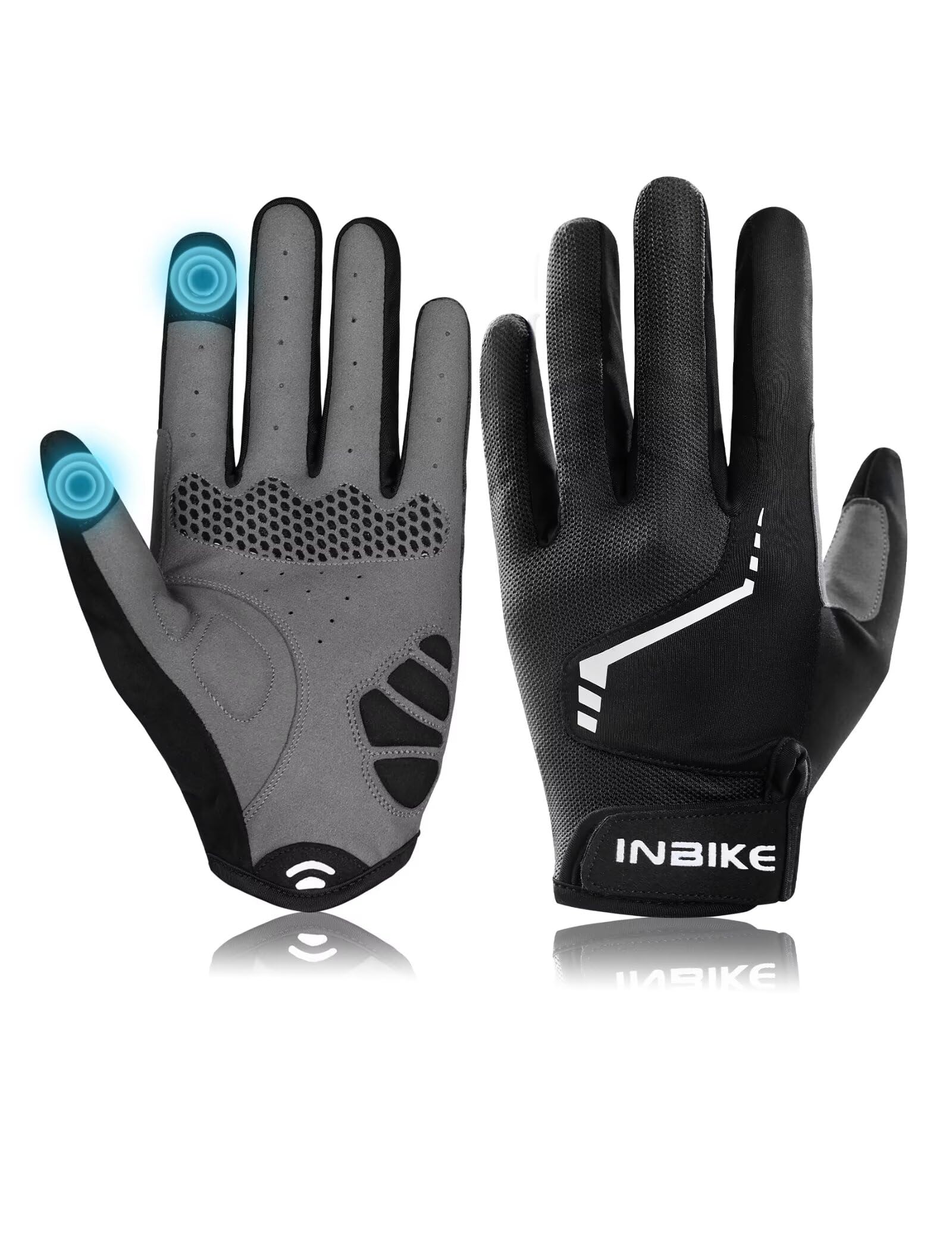 INBIKE Cycling Gloves, Padded Mountain Bike Gloves for Men Women, Shock-Absorbing Touchscreen Lightweight Bicycle Glove Black Large