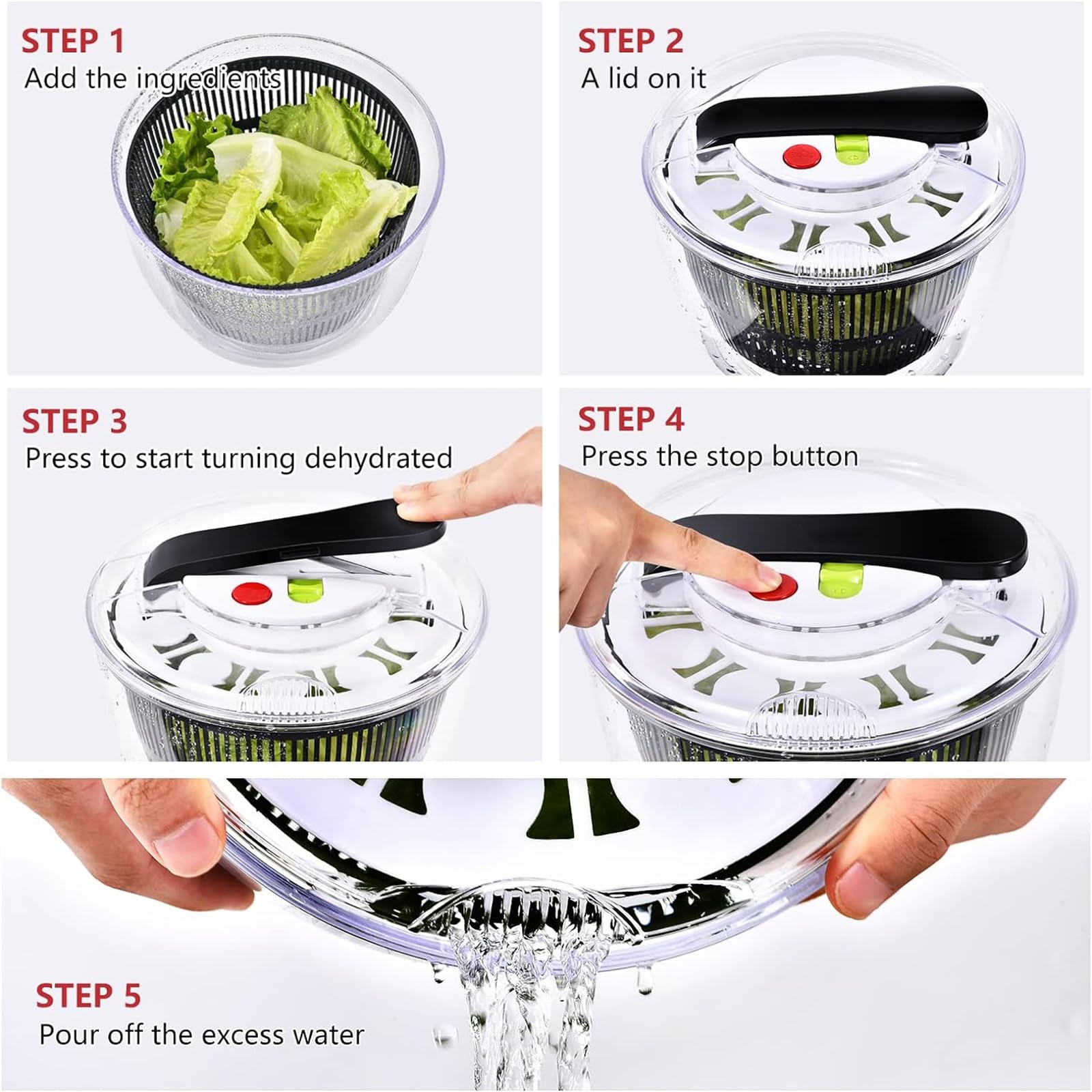 ERICAT Centrifuga per Frutta, Centrifuga per Insalata Manuale con Impugnatura Antiscivolo, Grande capacità da 3 Litri E Buon Design a Doppio Strato, Facile da Pulire, per Frutta E Verdura Fresca
