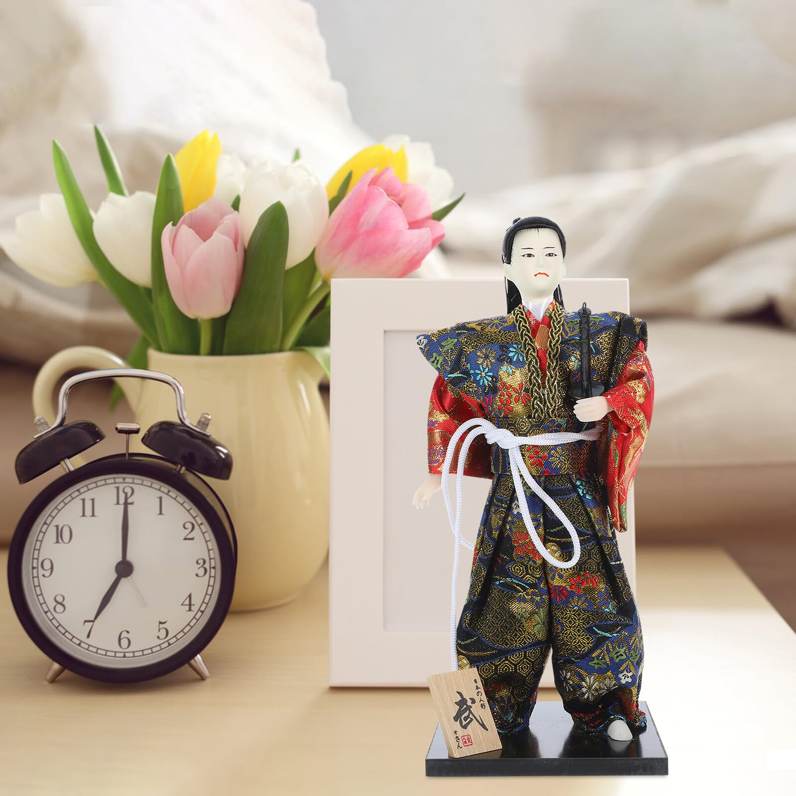 Muñeca Samurái Japonesa Tradicional para Decoración del Hogar Materiales de Tela y Madera, Adecuado para Ambientes Estilo Japonés y Decoración de Escritorio