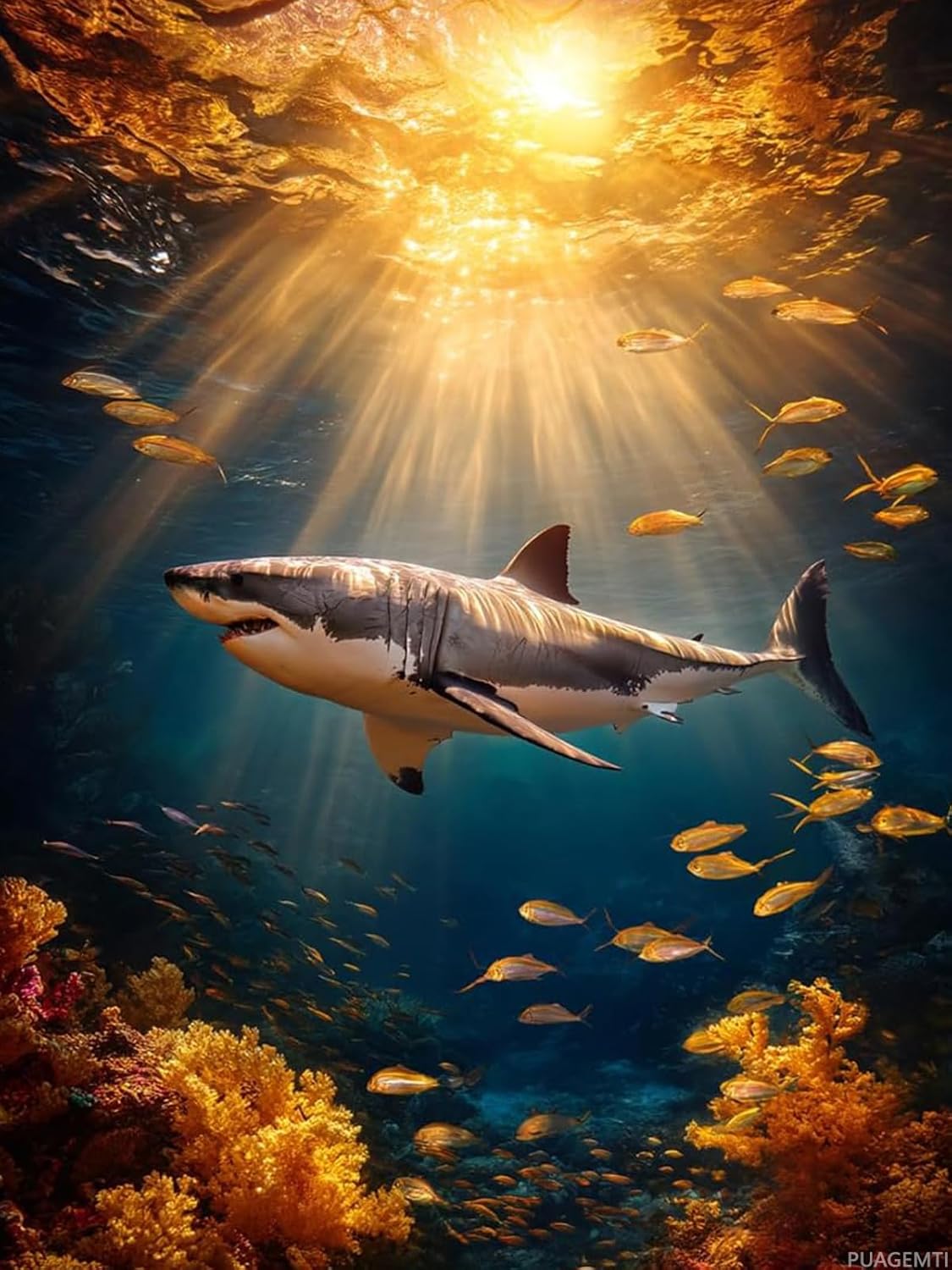 5D DIY Great White Shark Diamond Painting Kit for Adults Underwater Animal Diamond Art Kit Full Drill Round Diamonds Home Decor Bedroom Wall Art Gift for Adults Beginners Enthusiasts 12x16 INCH