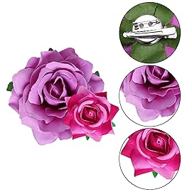 Topbuti Rose Hair Clip, 4 Pcs Fabric Rose Flowers Hair Clips, Mexican Hair Flowers Pin up Headpieces for Woman Girl Wedding Party Mother\'s Day (Light Purple)