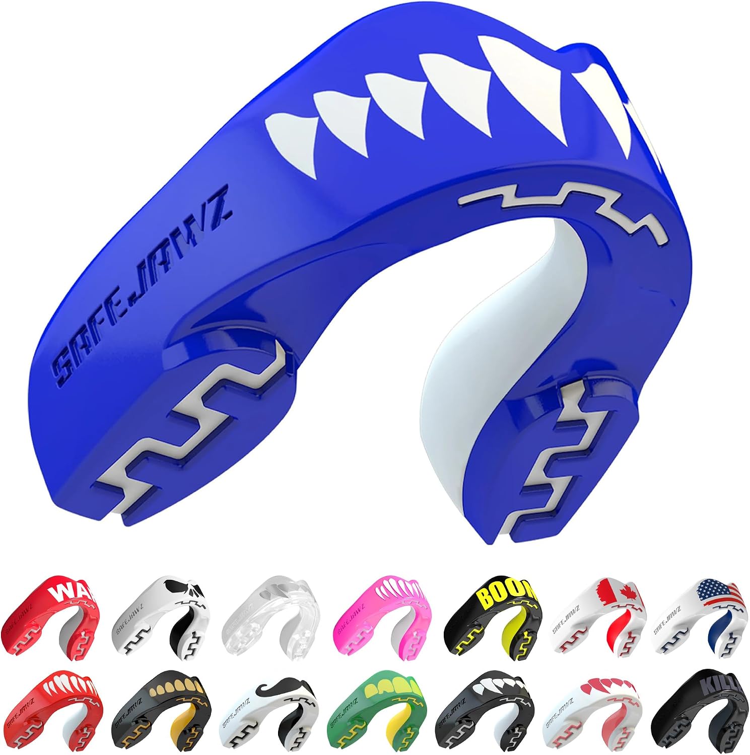 SAFEJAWZ Shark Mouth Guard, Youth Dual Layer Mouthguard with Case