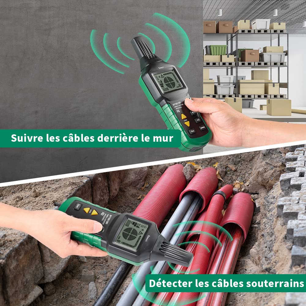 Seesii Localisateurs de Tuyaux Détecteur de Câble Électrique Détecteur de Tuyau Multifonction Recherche Testeur de Câble (MY6818)
