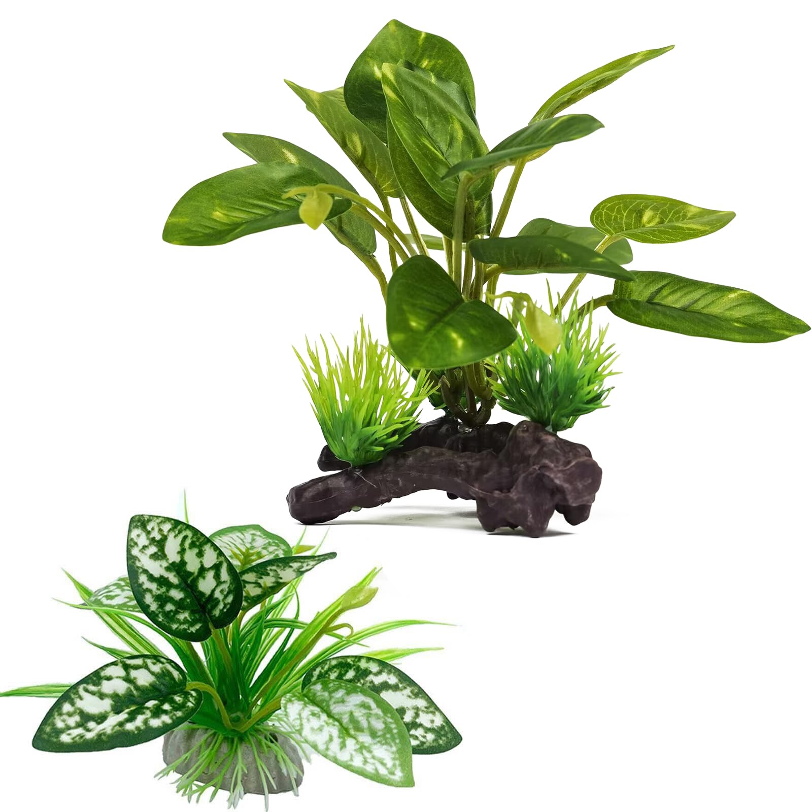 Moonorange Reptile Artificial Plants, Terrarium Plants Decorations Supplies, Aquarium Fish Tank Plant, Amphibian Habitat Hideout Tank Accessories (M Set-2pcs/E)
