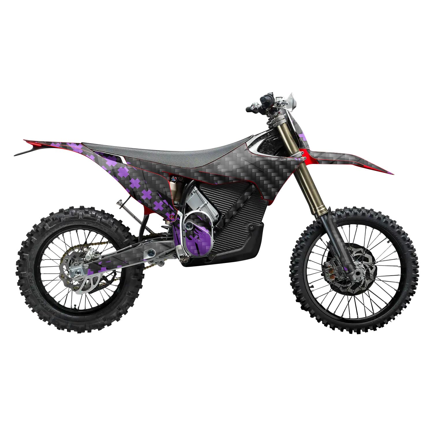 Carbon Fiber Stark Varg MX 2023-2025 Graphics Kit Wrap - Grunge Cross Purple - Varg MX Skin - Premium 3M Vinyl Protective Wrap Decal Cover - Easy to Apply | Crafted in The USA by MightySkins