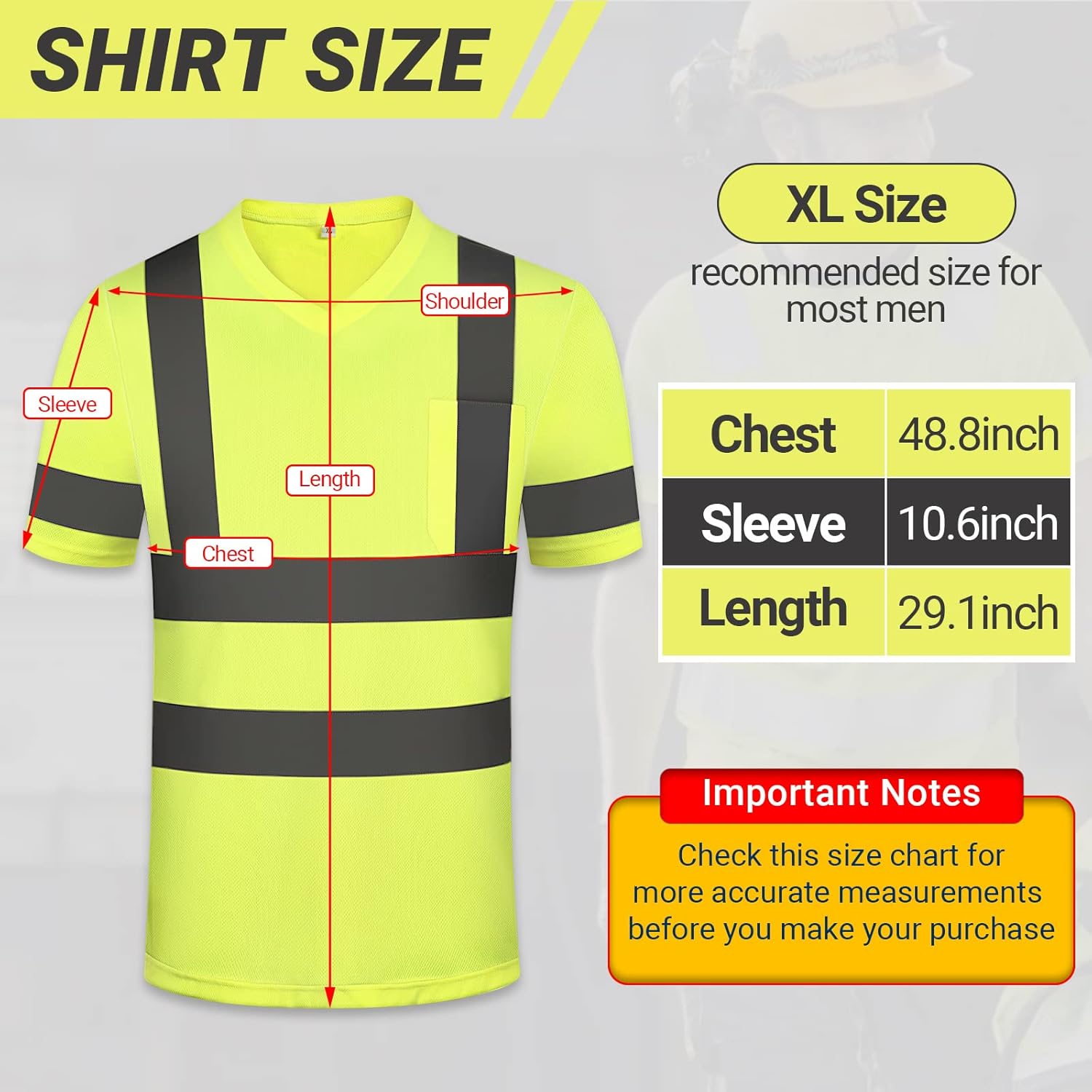 Riyiper 6-Pack XL Safety Shirts - V-Neck, Fluorescent Yellow, Breathable, Unisex, Reflective Workwear